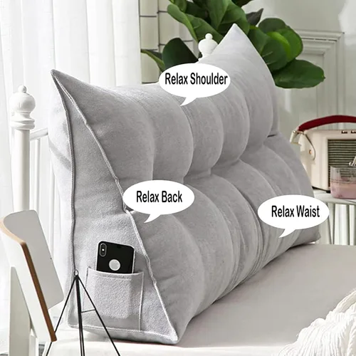 Vista 5 de Cojín de respaldo triangular para cabecero, almohada de lectura doble grande para sofá cama, cojín lumbar de cuña con funda extraíble