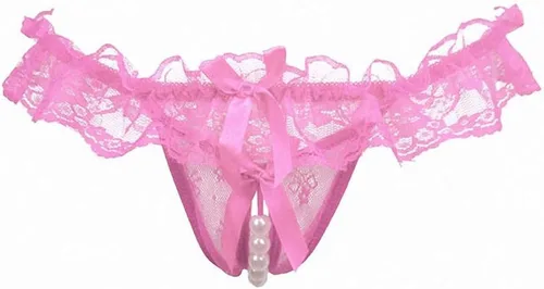 Vista 6 de Mujeres Perla Encaje Bowknot Cuentas Encaje Bragas Erótica Tanga Lencería Ropa