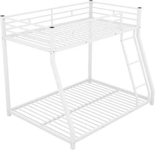 Vista 4 de Harper & Bright Designs Litera de metal individual sobre matrimonial con escalera, marco de cama resistente con rieles de protección de seguridad