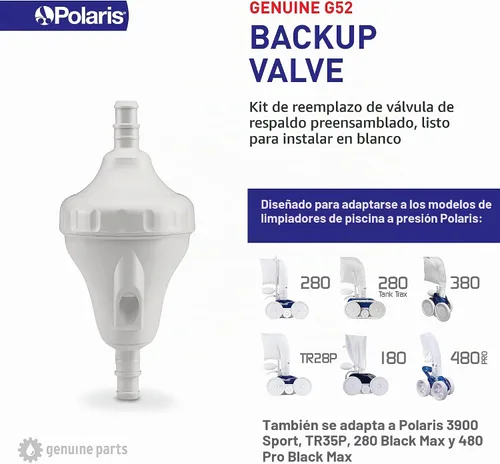 Vista 2 de Polaris G52 Válvula de repuesto para aspiradora 180/280/380/480 G-52 original, N/A, Blanco