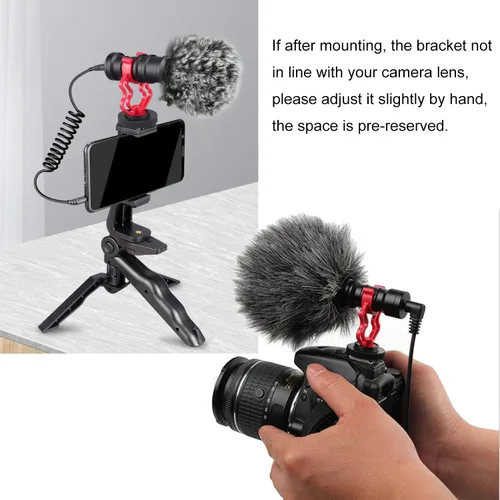 Vista 4 de Soporte de choque para micrófono de video externo LUORNG 2 piezas en cámara micrófono soporte de montaje con zapata fría de 1/4 pulgadas para RODE