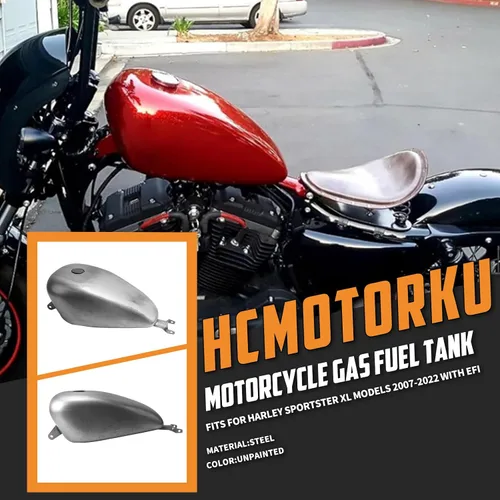Vista 2 de Tanque de combustible para motocicleta de 3.3 galones, tanque de gasolina de 12.5 L, apto para Harley Sportster XL 883 1200 2007-2022 (estilo A)
