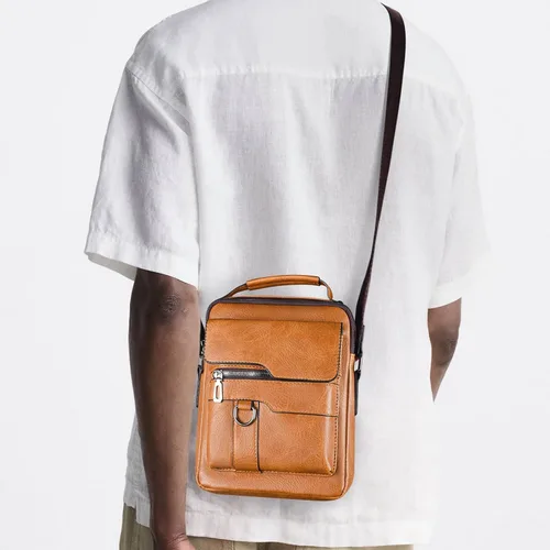 Vista 7 de Bolso cruzado pequeño para hombre, de piel sintética, bolso de mensajero, bolsa cruzada, bolsa de hombro, bolsa de pecho, trabajo, viajes al aire