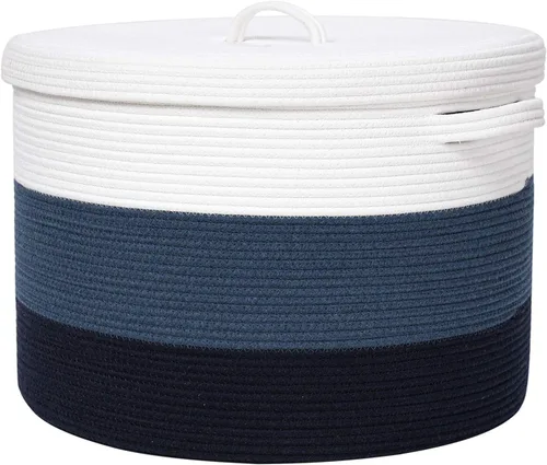 Vista 14 de Cesta de almacenamiento extra grande de 16" x 16" x 18" con tapa, cestas de almacenamiento de cuerda de algodón, canasta de lavandería, contenedor