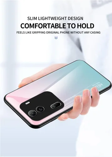 Vista 4 de Funda compatible con Vivo S1 4G 1907, combinación de 3 capas (panel trasero de vidrio de policarbonato+silicona TPU) anticaída, color negro
