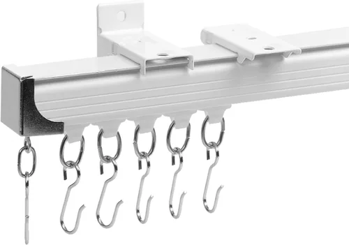 Vista 7 de Riel de cortina de techo, ajustable de 3 a 6 pies, montaje en techo/pared, barras de cortina de aluminio resistente con ganchos de rodillo, sistema