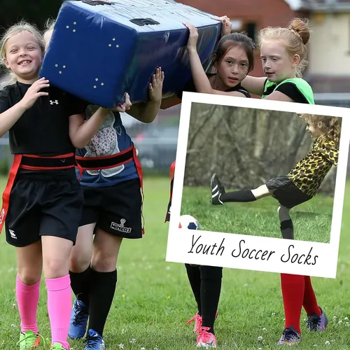 Vista 5 de Zando Calcetines de fútbol para niños y niñas, calcetines de tubo a rayas hasta la rodilla, calcetines de uniforme escolar, calcetines largos