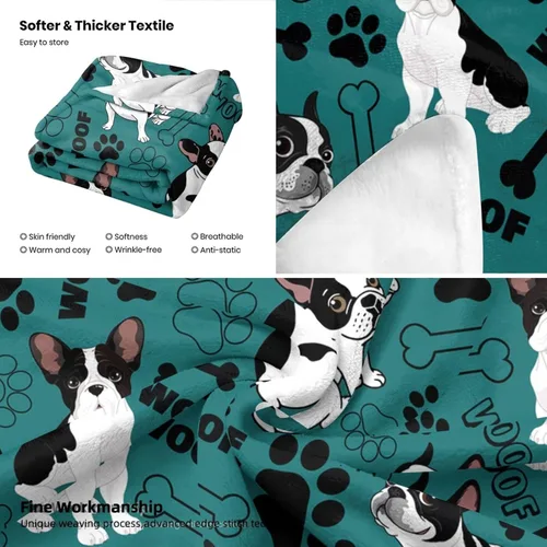 Vista 3 de Bonita manta de franela suave y acogedora de Boston Terrier, decoración de ropa de cama para niños y adultos, regalos para amantes de los perros