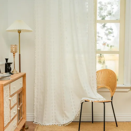 Vista 33 de Deeprove Cortina Boho de 96 pulgadas de largo para sala de estar, dormitorio, guardería, lino café semi-transparente transpirable de 96 pulgadas