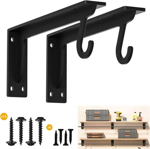 Vista 13 de Soportes para barra de armario, soporte resistente de 400 libras, soportes de estante de armario con soporte para barra para armario, baño y cocina