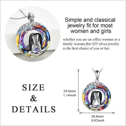 Vista 5 de LUHE Collar de cristal de plata de ley 925 con colgante de oso dragón y reina caballo y niñas, lobo, búho, fénix, gato y niña, regalo de joyería