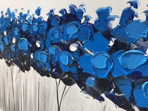 Vista 3 de Yihui Arts - Pintura al óleo de árbol azul pintado a mano en lienzo, paisaje moderno abstracto, obra de arte para pared, decoración para sala
