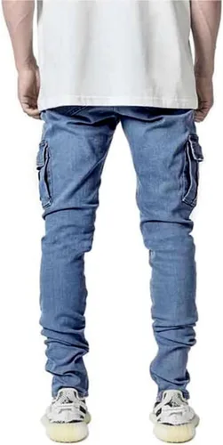 Vista 4 de ABSECAI Mens Fashion Slim Fit Skinny Hip Hop Cargo Straps Jeans