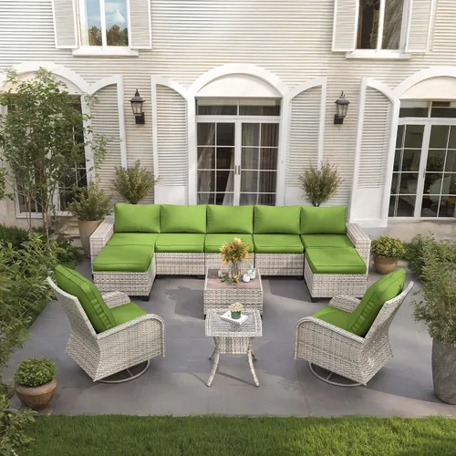 Vista 42 de Muebles de patio al aire libre conjunto PE mimbre ratán al aire libre sofá seccional Gris