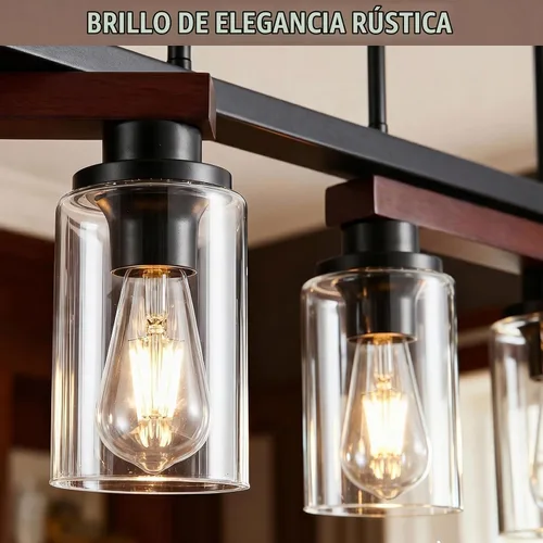Vista 4 de 4 lámparas de isla de cocina y accesorios de iluminación de comedor de granja sobre mesa, colgante rústico ajustable para techo - Diseño giratorio