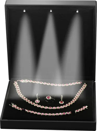 Vista 6 de LED negro extra grande collar colgante pendientes anillo pulsera conjunto