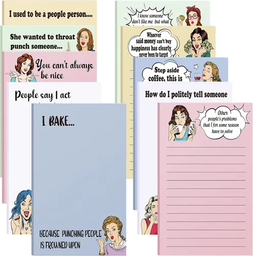 Vista 9 de Spakon 10 Packs Funny Memo Notepads Funny Novelty Humor Note Pads Office Christmas Coworker Gifts for Women Affirmation Kraft Yoga Animal Notepads