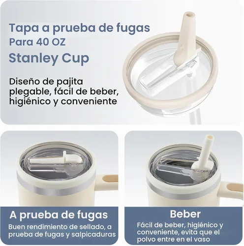Vista 5 de Stanley - Juego de 2 tapas de repuesto para vasos Stanley H2.0 Quencher, cubierta de popote a prueba de polvo para tazas Stanley, diseño a prueba