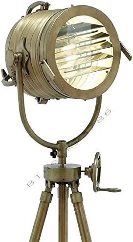 Vista 2 de Vintage Designs - Lámpara de pie con trípode ajustable de aluminio de 78 pulgadas, acabado de latón, lámpara de pie náutica industrial
