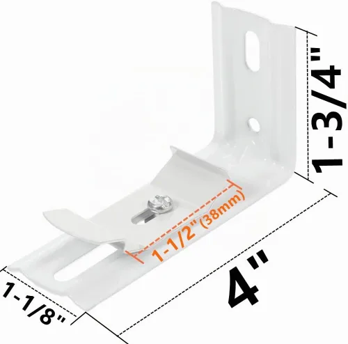 Vista 2 de Soporte L 3 piezas de 4 pulgadas de longitud, color blanco para persianas verticales con ancho de barandilla de 1-1/2 pulgadas (1.496 in) clips