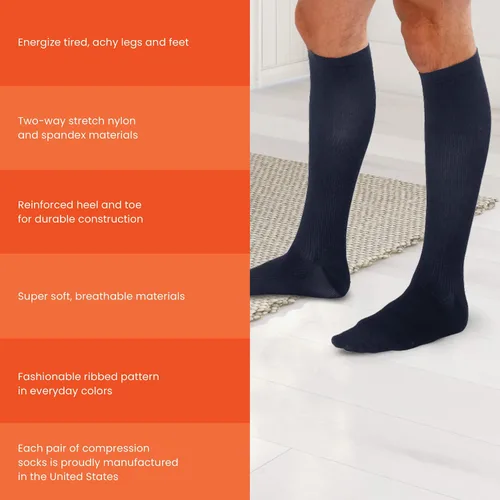 Vista 4 de Calcetines acanalados para hombre con compresión ligera (10-15mmHg)