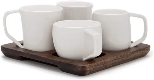 Vista 6 de ESPRO Juego de tazas de café aromáticas – Cacao, Afrutado, Floral, Especias – Juego de 4 bandejas plus – Gris Paloma