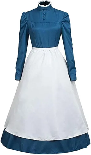 Vista 3 de Vestido de sirvienta de Sophie de manga larga para mujer, disfraz de cosplay con delantal blanco para Halloween