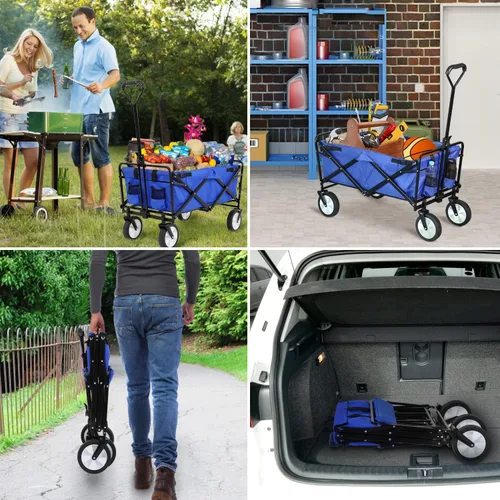 Vista 6 de Carrito plegable portátil plegable para playa, carrito de deportes al aire libre, camping, carrito de utilidad resistente con asa ajustable