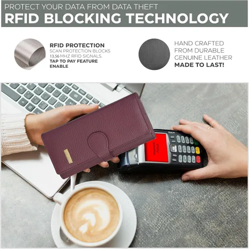 Vista 2 de Carteras de piel con bloqueo RFID, para cheques, con 11 ranuras para tarjetas, para mujer, cartera Rfid