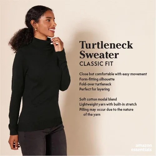 Vista 2 de Tienda Essentials Womens Classic-Fit Lightweight Long-Sleeve Turtleneck Sweater (Available in Plus Size)