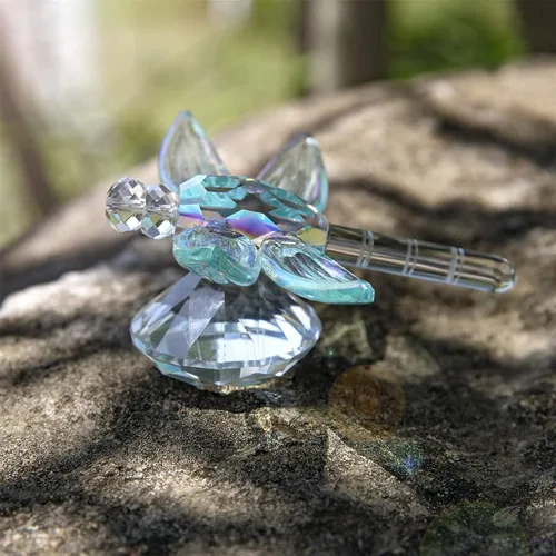 Vista 8 de Figura de libélula de cristal, diseño de animales coleccionables, pisapapapeles para decoración Figura coleccionable de libélula de cristal
