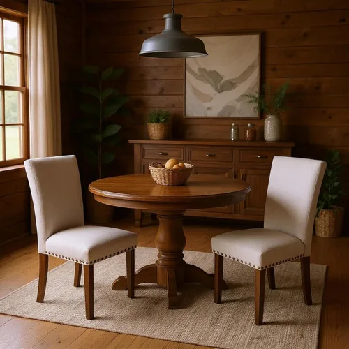 Vista 8 de Juego de 6 sillas de comedor tapizadas color beige - Sillas de cocina estilo granja con respaldo alto, patas de madera de caucho maciza, asiento