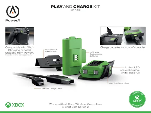 Vista 2 de PowerA Play Charge Kit for Xbox Wireless Controller Charging Charge Rechargeable Battery Xbox Series XS Xbox One - Xbox Series X