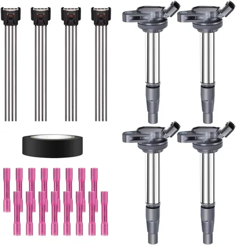 Vista 7 de Juego de 4 bobinas de encendido y arnés de cableado con conector pigtail compatible con Accord Odyssey Acura Saturn 3.0L 3.2L 3.5L V6 C1221 UF242