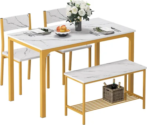 Vista 9 de DlandHome Juego de mesa de comedor para 4 mesas de cocina, mesa de cocina con sillas, juegos de mesa de comedor y sillas, mesa de comedor