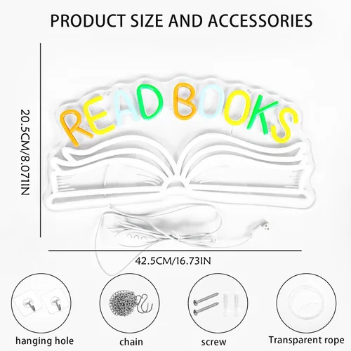 Vista 7 de Read Books - Letrero de neón para decoración de pared, libro de lectura regulable LED, letrero de luz de neón para arte, positivo, dormitorio