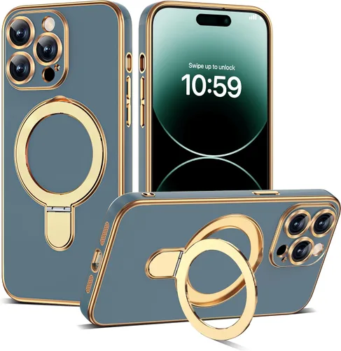 Vista 108 de Funda compatible con iPhone 12 con soporte de anillo magnético invisible [compatible con Mag-Safe] [Protector completo de lente de cámara] Funda