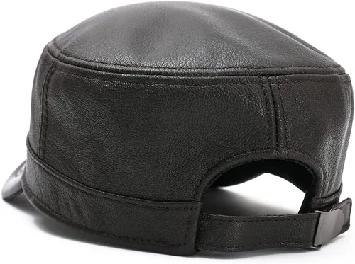 Vista 10 de Hombres Lambskin Leather Cadet Army Caps Military Caps Flat Top Cap
