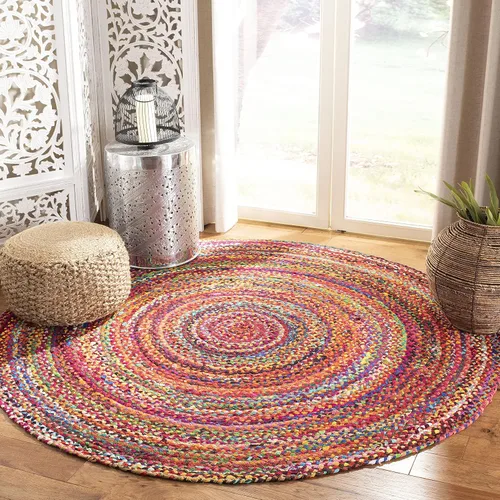 Vista 14 de SAFAVIEH Alfombra trenzada de la colección – Alfombra redonda de 3 pies, color beige con detalles rosados, algodón hecho a mano, estilo cabaña