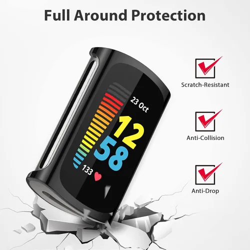 Vista 4 de Paquete de 3 protectores de pantalla para Fitbit Charge 6/5, funda protectora de poliuretano termoplástico (Negro)