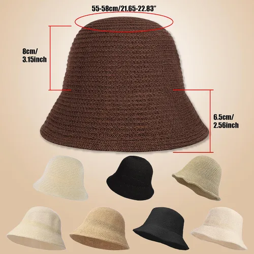 Vista 6 de Eigso Womens Mesh Woven Bucket Hats Summer Outdoor Beach Straw Bucket Hat for Woman Packable Beach Hat