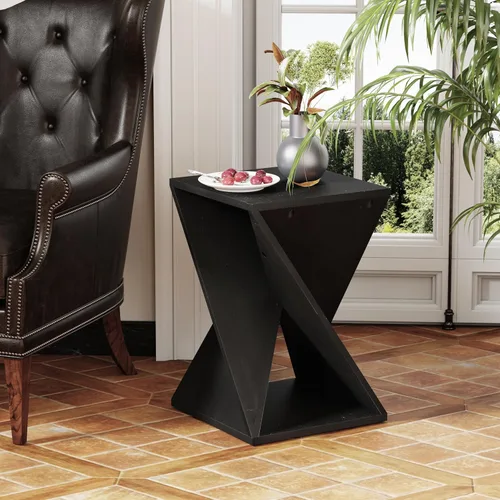 Vista 5 de COZAYH Mesa auxiliar cuadrada de madera maciza estilo granja, soporte rústico para plantas con diseño trenzado para sala de estar, dormitorio, Negro