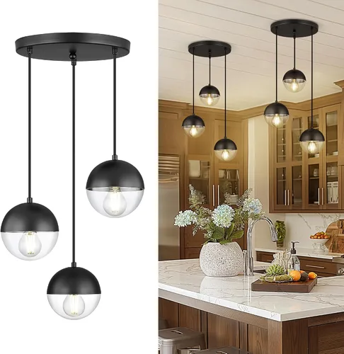 Vista 27 de LMS Lámpara Colgante de Mediados de Siglo de 6 Pulgadas, Lámparas Colgantes de Color Negro Mate con Cristal de Globo Blanco, Lámparas de Techo
