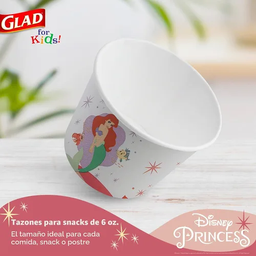 Vista 2 de Glad para Niños Cuencos de Papel para Snacks de Princesas Disney, "Magic is in All of US" - Resistentes, Aptos para Microondas, Tazas Desechables