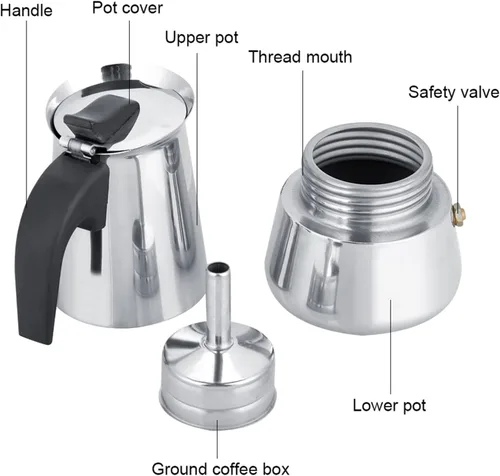 Vista 4 de Pilipane Cafetera portátil para cafetera, cafetera de acero inoxidable, cafetera para gran familia, hogar, oficina, campamento, funciona con estufa