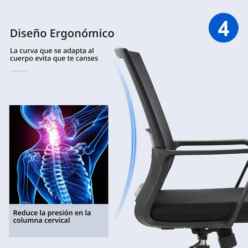 Vista 6 de FDW Silla de escritorio ergonómica de malla para computadora, de media espalda, con descansabrazos, giratoria, ajustable, soporte lumbar Negro
