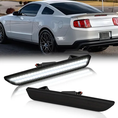 Vista 8 de Luces LED de marcador lateral parachoques delantero guardabarros blanco lámparas de estacionamiento para 2010-2014 Ford Mustang 2 piezas, lente