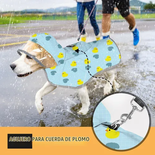 Vista 8 de SlowTon Chubasquero para perros, chaqueta de lluvia ajustable para perros con capucha transparente de doble capa, poncho impermeable con tiras
