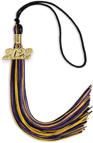 Vista 101 de Endea Graduation Borla mixta de triple color con gota de fecha dorada (negro/dorado/blanco, 2021)