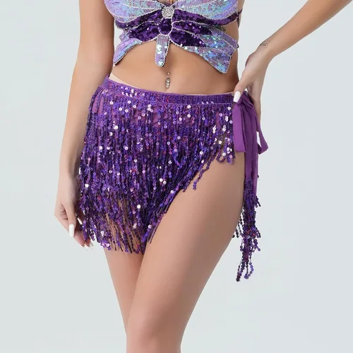 Vista 6 de Sequin Belly Dance Hip Scarf Women Girls Sparkly Carnival Festival Party Costumes Outfit Space Cowgirl